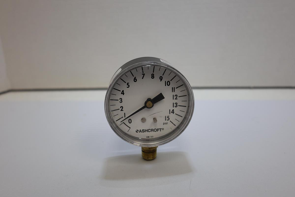 Used Ashcroft 0-15 PSI Pressure Gauge Bottom Mount Industrial Gauge Tested Working