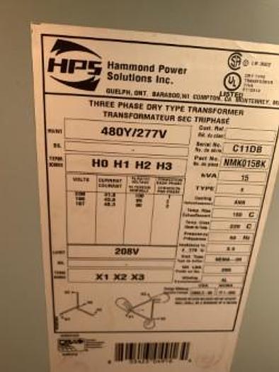Used Hammond Power Solutions Three Phase Dry Type Transformer 480y/277v 60 Hz Still in crate 