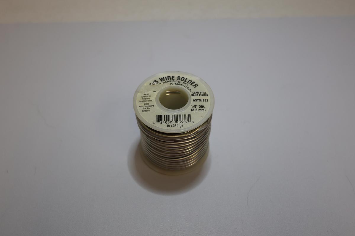 Used Harris Lead-Free Wire Solder 1/8" Dia 1lb Spool 95% Full ASTM B32