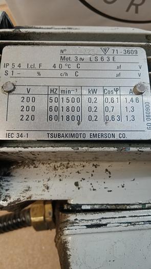 Used Tsubakimoto Emerson LS63E Motor W/ Gear Reducer GH505