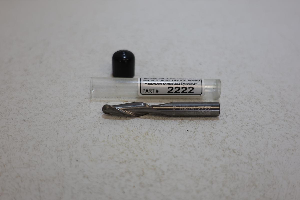 Vortex Tool Company Inc. P/N 2222 Solid Carbide Ball Nose Spiral Router Bit – NEW