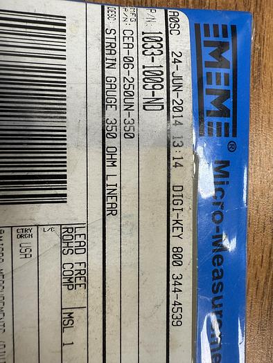 Used MICRO-MEASUREMENTS STRAIN GAGE - 1033-1009-ND (5 pack) GHA-GS10