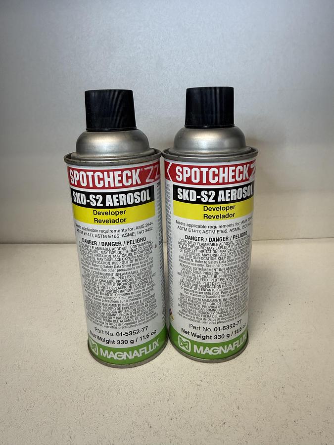 Used (Lot of 2) Magnaflux SKD-S2 Spotcheck Crack Detection Developer: 11.6 Oz Aerosol