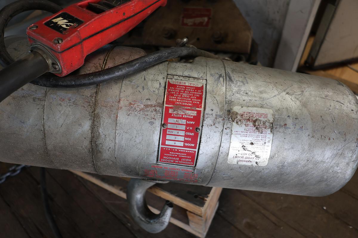 Used CM Lodestar Model R 2 Ton Electric Chain Hoist w/Trolley 115V 15' Lift
