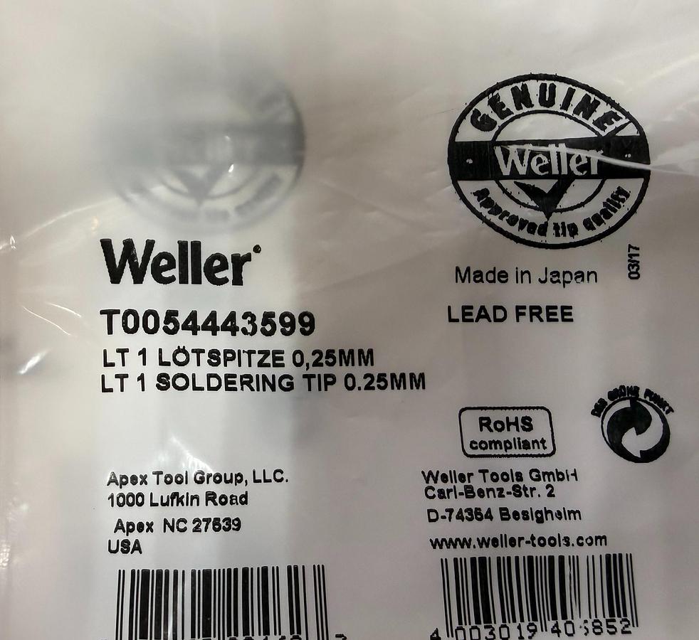Used (Lot of 3) Weller T0054443599 Soldering tip, round slim, Ø 0,25 mm GHGC-6