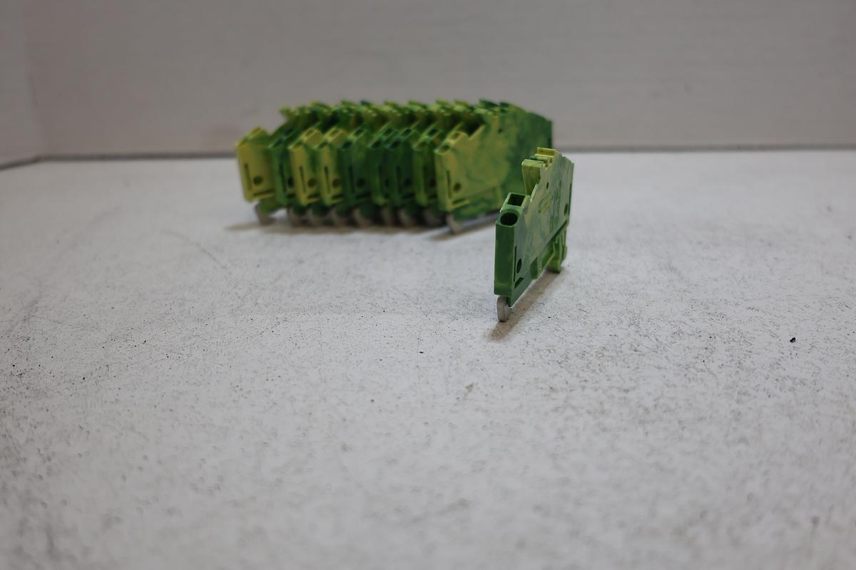 Used Lot of 10 WAGO 280-637 3-Conductor PE Ground DIN Rail Terminal Blocks