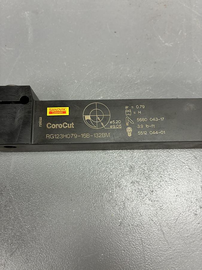 Used Sandvik Coromant RG123H079‑16B‑132BM Lathe Grooving / Face Grooving Tool Holder 6" GHC9