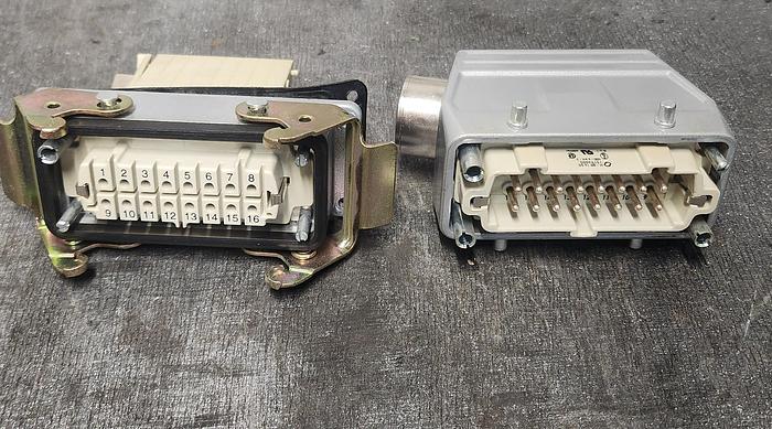 Used Contact H-BE 16 SS DR Connector 16 Pin Plug Male/Female Hood Housing Set - GHA-175