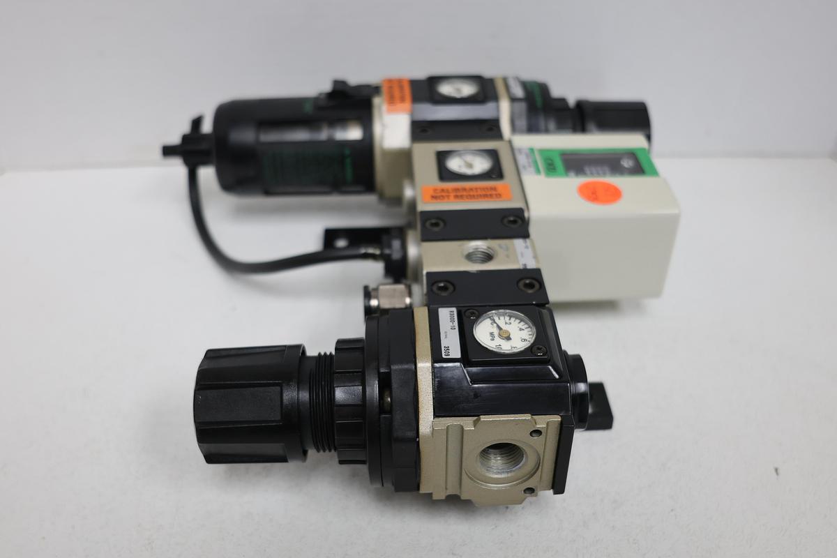 Used CKD Filter Regulator W/Pres. Switch & Inline Filter & Regulator 1/4" 3/8"