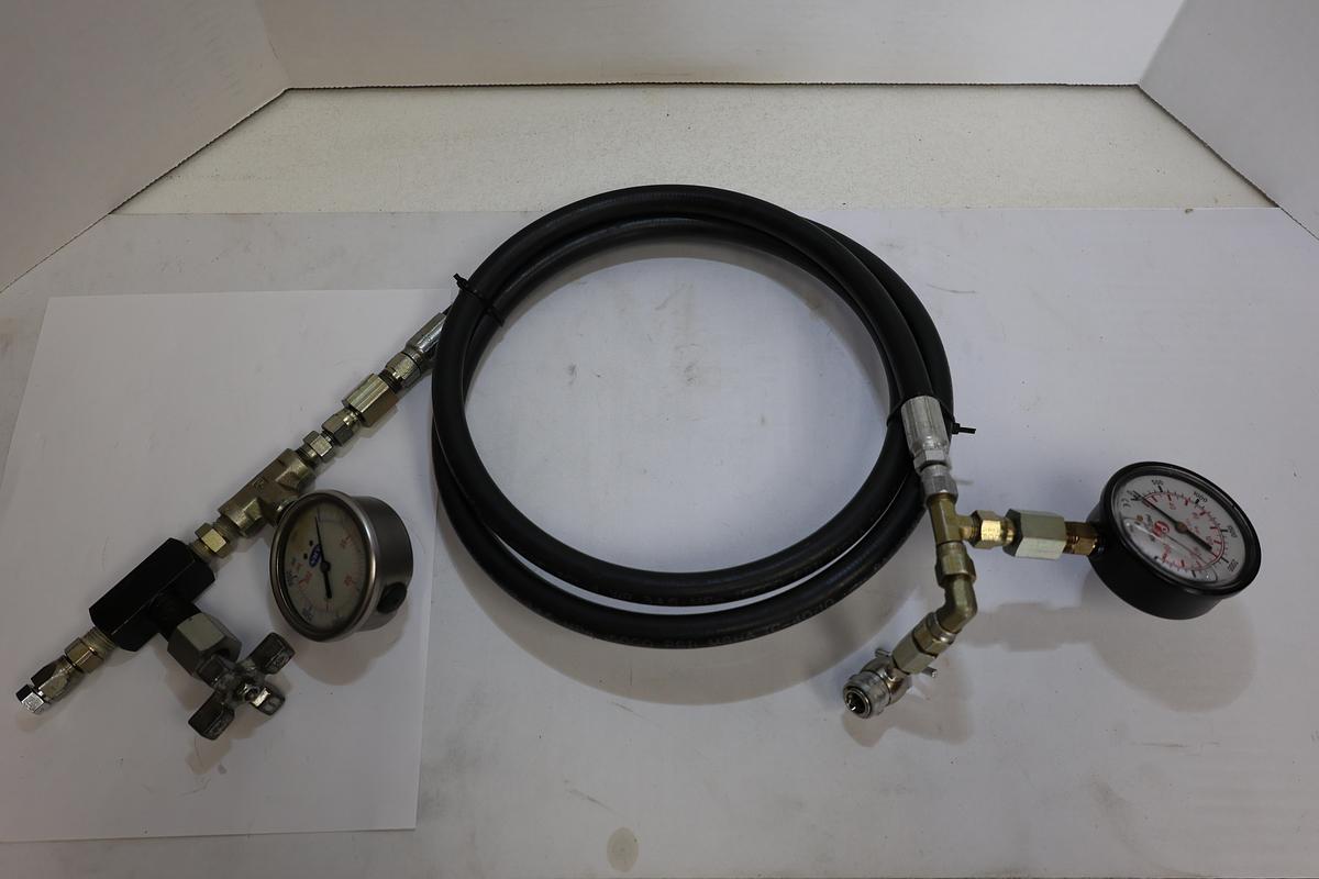 Used Industrial 5000 PSI Pressure Test Hose Assembly 6' Dual 3000 PSI Gauges