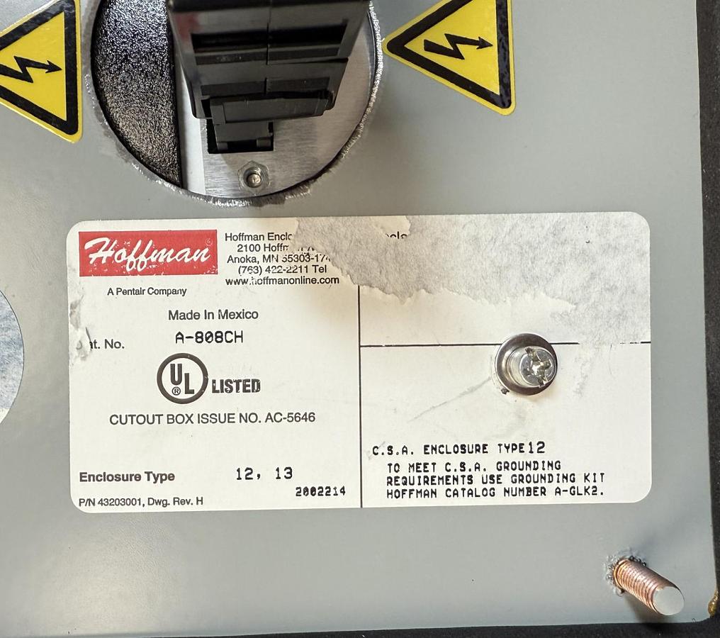 Used HOFFMAN A-808CH ENCLOSURE GHA-SS3