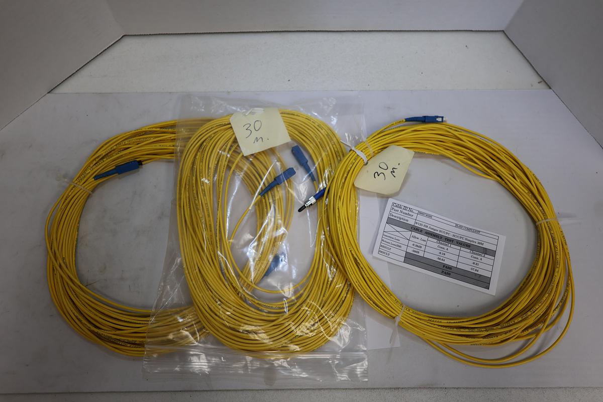 Lot of 3 30M Singlemode Fiber Optic Patch Cables Mixed Connectors 9/125