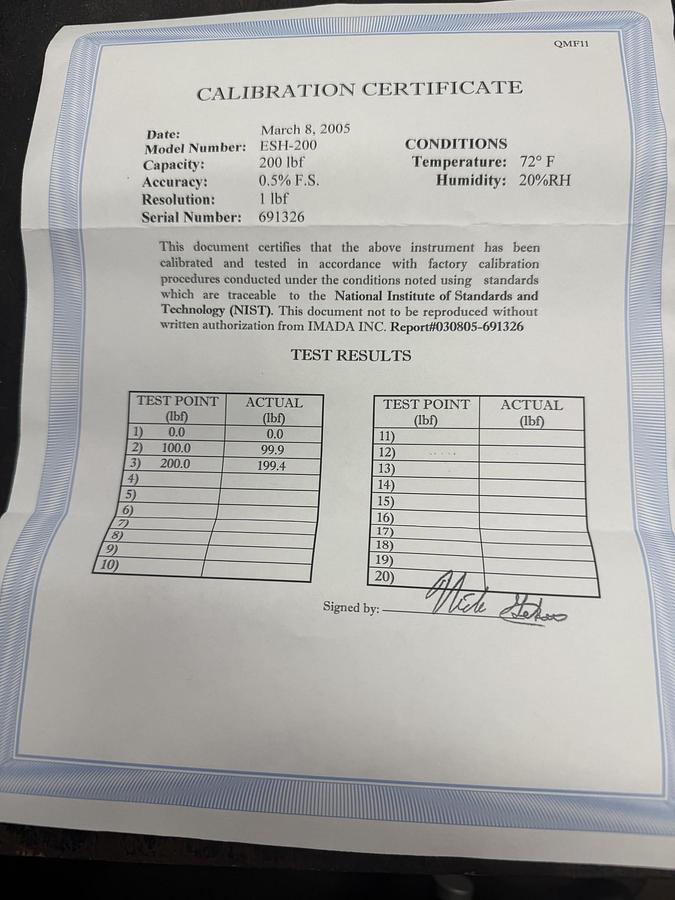 Used Imada ESH-200 Force Gauge, 200 lb x 1 lb TESTED GHC-43