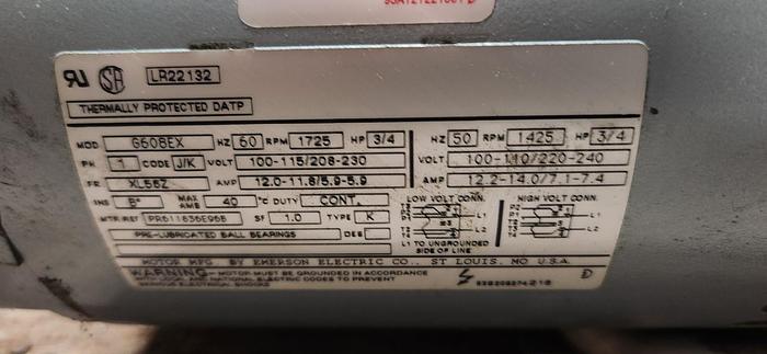 Used Gast 0823-V2-G608NEX Rotary Vacuum Pump 3/4 HP, UNTESTED - GHB-60