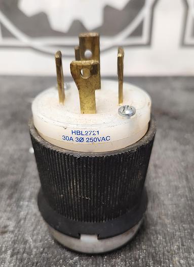 Used Hubbell HBL2721 250VAC 30AMP Locking Plug - Black/White - GHA-125