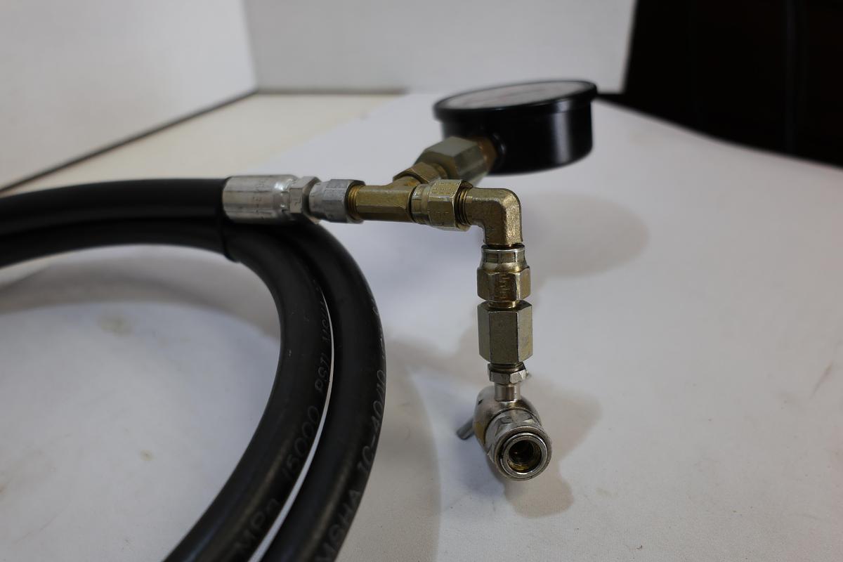 Used Industrial 5000 PSI Pressure Test Hose Assembly 6' Dual 3000 PSI Gauges