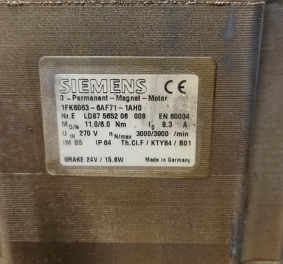 Used Siemens Servo Motor 1FK6063-6AF71-1AH0 - Used - GHB-80-LAF
