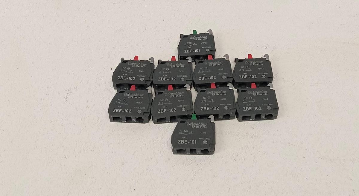 Used Lot of 10 Schneider Electric Contact Blocks 8 ZBE-102 & 2 ZBE-101 GHB10