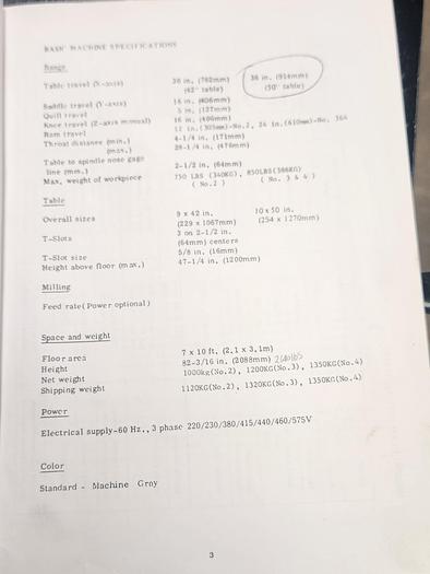 Used PROMILL Turret Milling Machine PM-5XV Operation Manual/Parts List - GHGC-D21