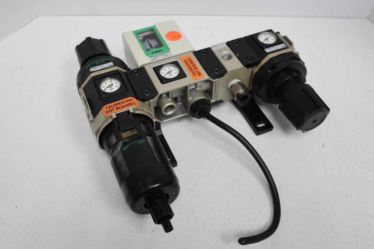 Used CKD Filter Regulator W/Pres. Switch & Inline Filter & Regulator 1/4" 3/8"
