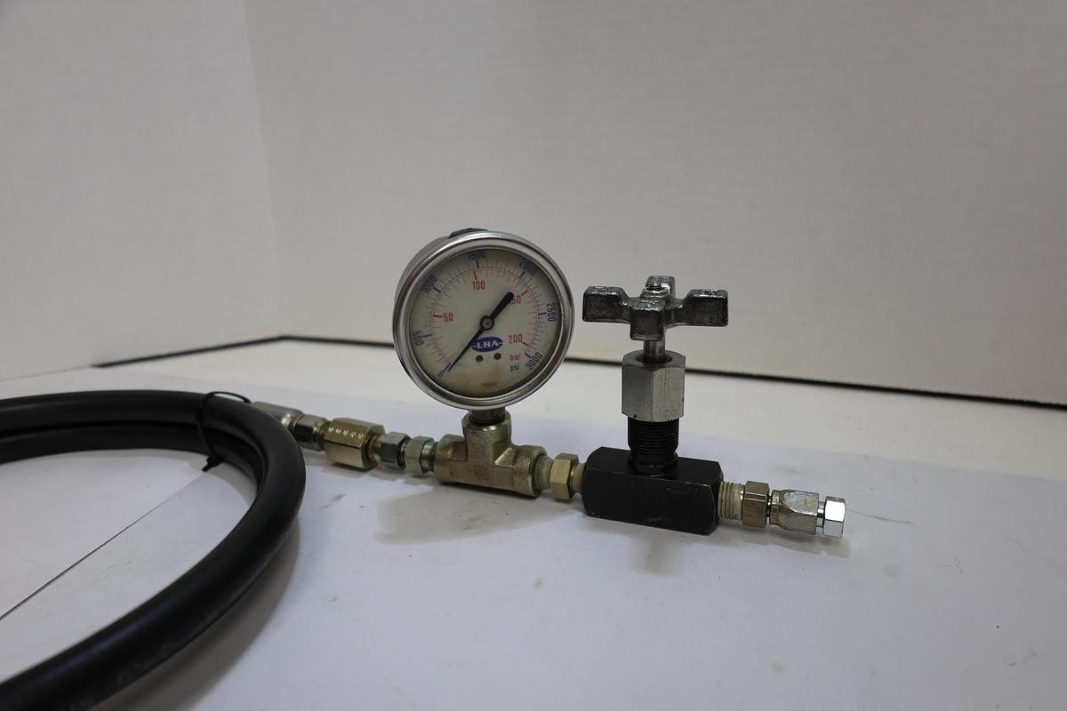 Used Industrial 5000 PSI Pressure Test Hose Assembly 6' Dual 3000 PSI Gauges