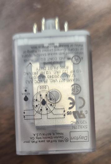 Used NEW! Dayton 5X827N DPDT-16 AMP Octal Relay -120VAC