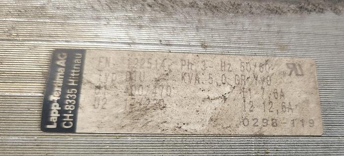 Used Lapp-Textima AG FN 122514 Transformer, 3PH, Type DTU - GHB-94