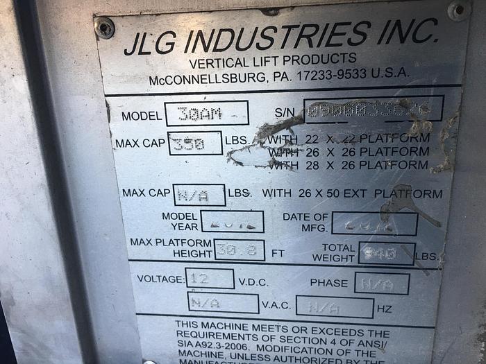Used 2012 JLG 30AM Man Lift with Contrail TC-2T Trailer