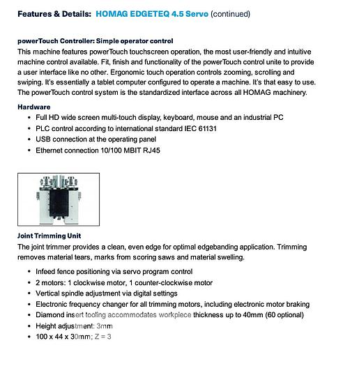 Used 2019 Homag Edgeteq 4.5 Edgebander