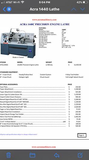 2020 ACRA 1440-C ENGINE LATHE 1440-C