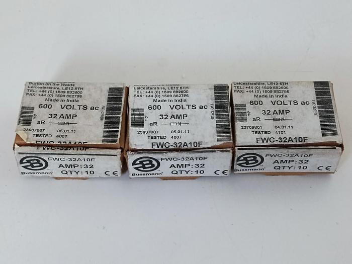 7 Stück Sicherungen, 32A, 600V, FWC-32A10F, Original Bussmann neu