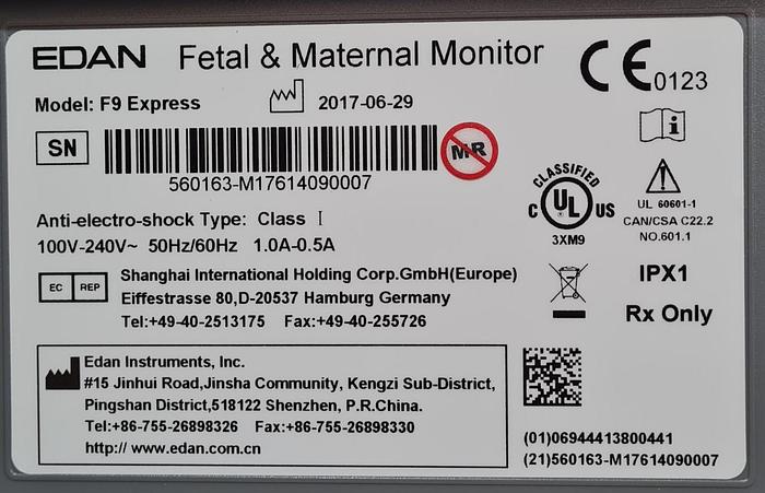 Gebraucht EDAN F9 EXPRESS Fetal Maternal Monitor + Transducers + Trolley