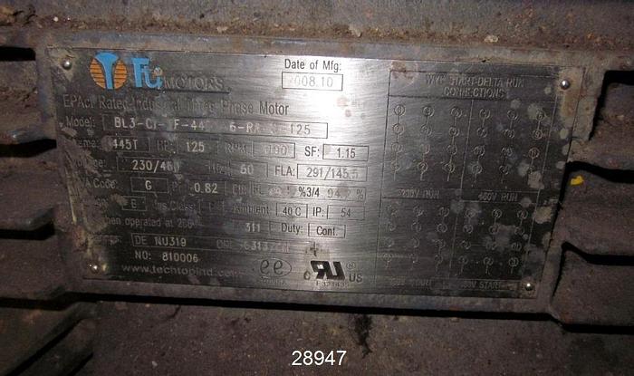 Used BL3 CI-TF-445T-S-RR-D-125 AC Motor, 125 Hp, 1190 Rpm #28947