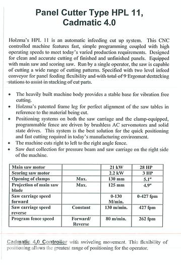 Used 2008 Holzma HPL 11 Rear Load Panel Saw