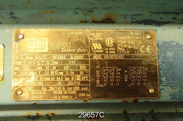 Used Weg W21 Severe Duty 100HP AC Motor #29657