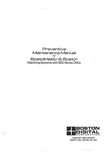 Used Manual for Used Bostomatic & Bosto Machining Systems CNCs BDC Series – Preventicve Maintenance Manual