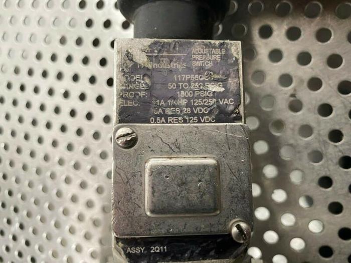Used ITT Industries 117P55 Adjustable Pressure Switch w/ Piping & High Pressure Clamp