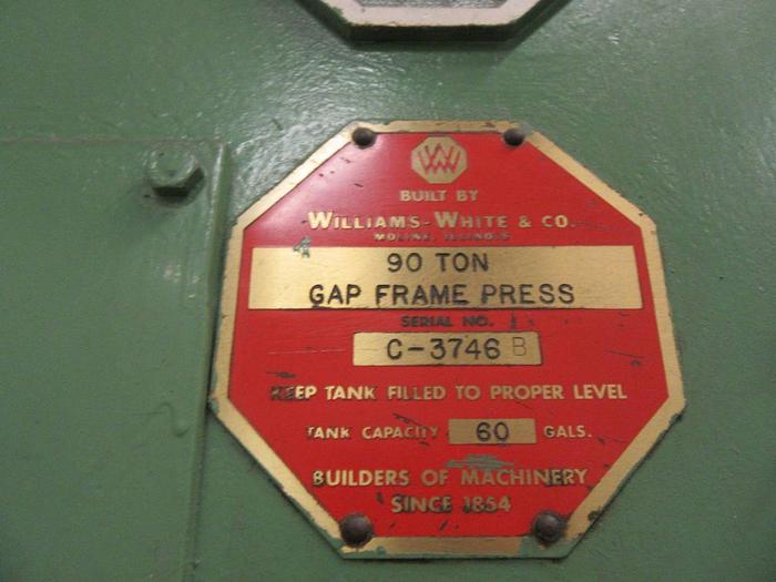 Used Williams-White 90 Ton Gap Frame Hot Joggle Press