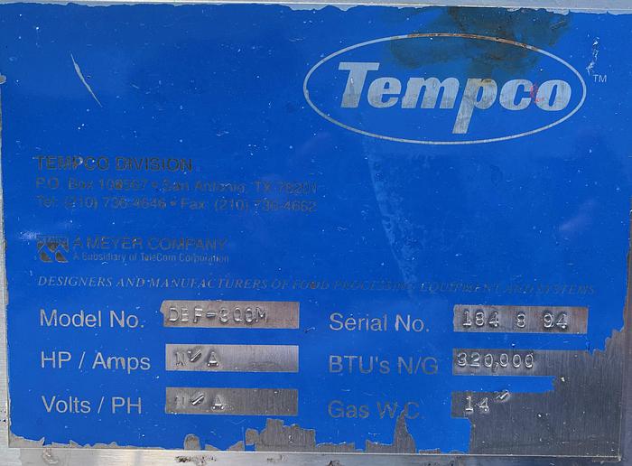 Used Fryer, Belt, 34" x 20', S/st, Tempco, Mdl DBF-300M #C743011