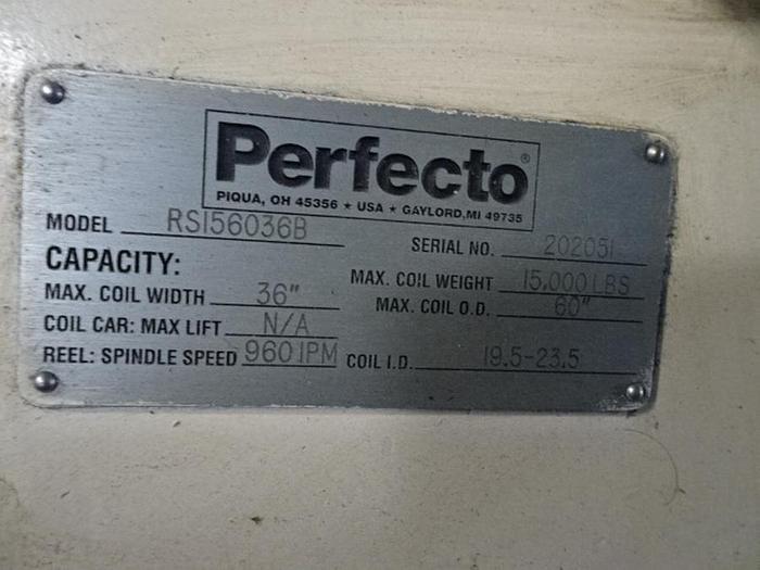 Used 15,000#x 36" WIDE PERFECTO MOTORIZED UNCOILER WITH COIL CAR