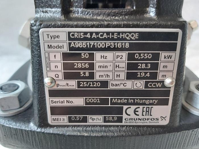 Kreiselpumpe, CRI5-4 A-CA-I-E-HQQE, 28,3m, 5,8m3/h, Grundfos,  neu