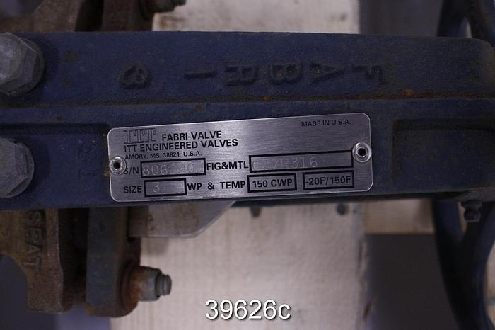 Used Fabri 3" Hand Operated Knife Gate Valve #39626