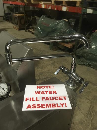 Used GROEN TDH-40 TRUNNION STYLE STEAM KETTLE, NAT. GAS w/ S/S STAND & 2 TEMP WATER FILL FAUCET.