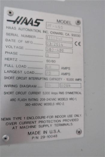 Used HAAS MODEL VF-4SS 3-AXIS PRECISION CNC VERTICAL MACHINING CENTER 2014