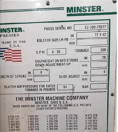 Used 300 ton Minster E2 72"x42" SSDC Stamping Press