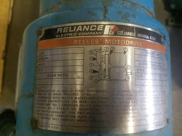 Used Reeves Variable Speed Drive Motor with Reliance Electric Gear Motor 1 HP