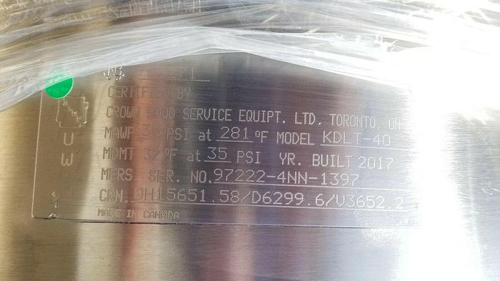 CROWN SOUTHBEND #KDLT-40, 40 GAL. TILTING "DIRECT" STEAM KETTLE (#768), BRAND NEW !