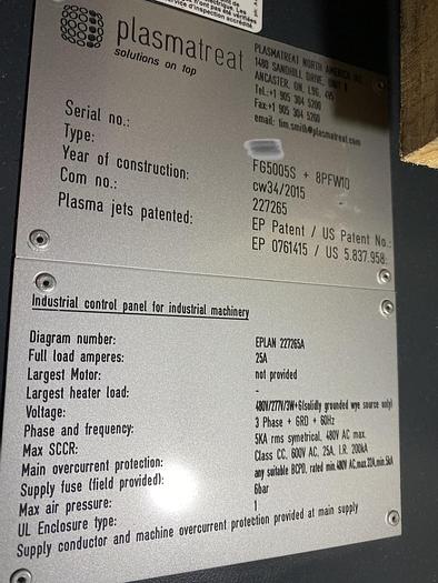 Used 2015 Plasmatreat  FG5005S + 8PFW10 Plasma Generator & Pretreatment Open Air Nozzles