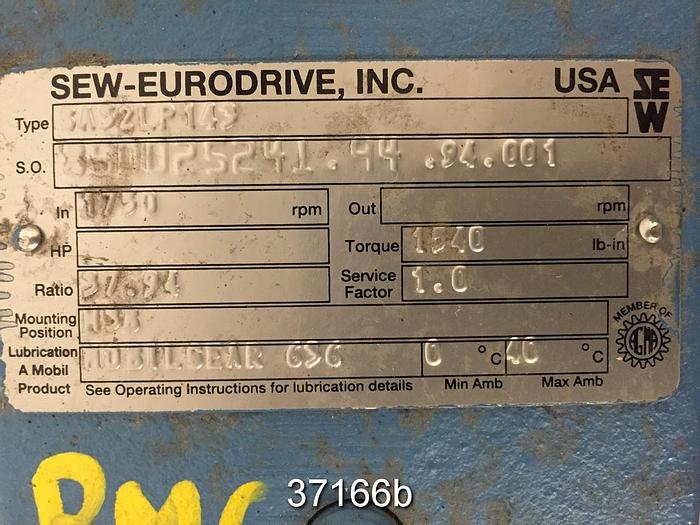 Used Sew Eurodribe SA52LP143 Gear Drive, 37.94/1 Ratio #37166
