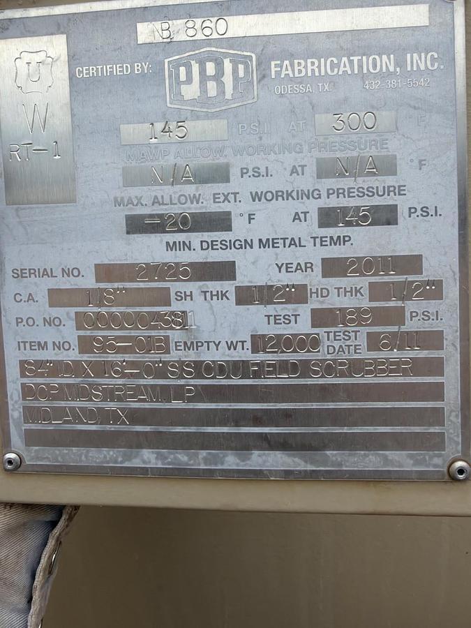 Used 84" ID X 16' SEP./SCRUBBER